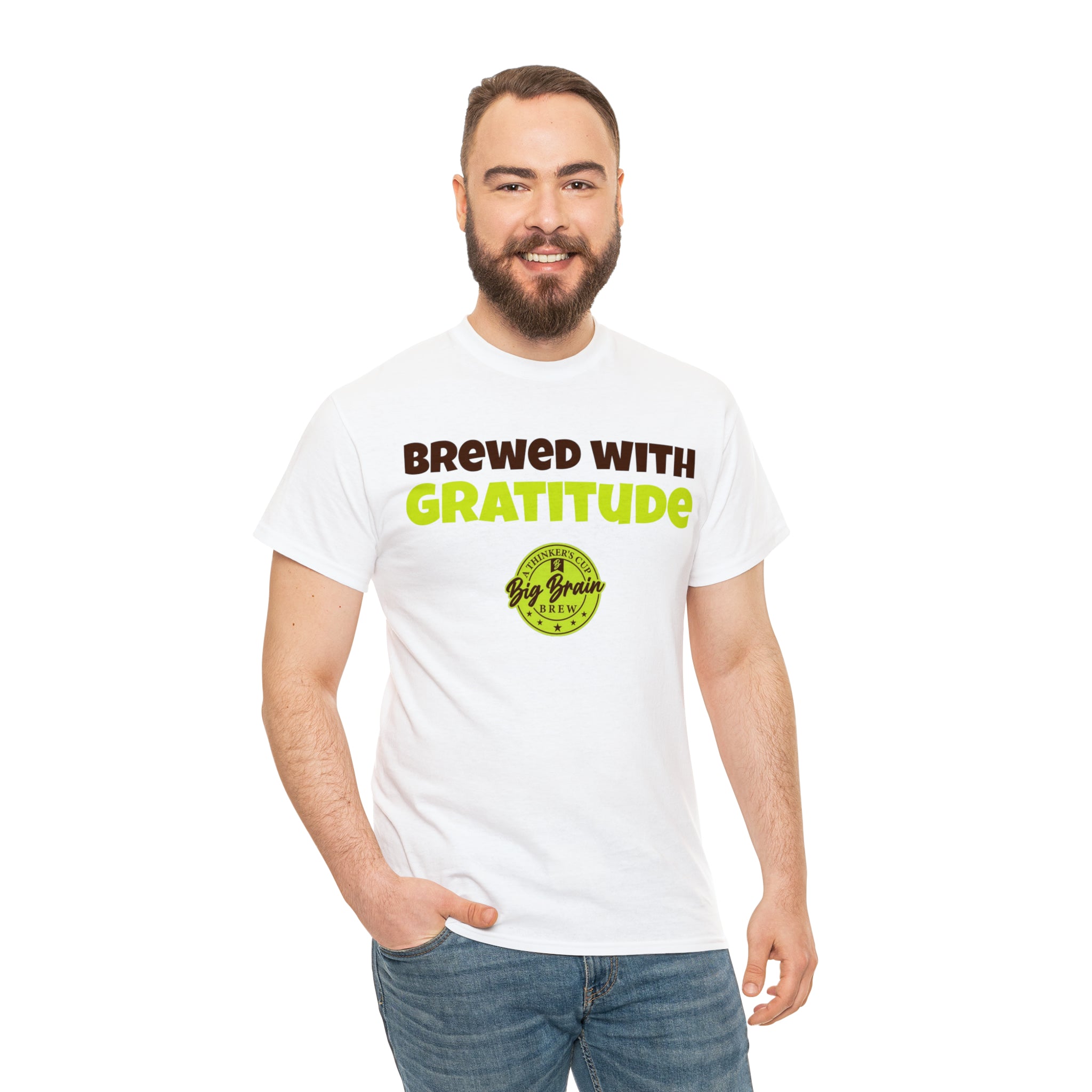 Brewed with Gratitude T-Shirt Designed by Big Brain Brew