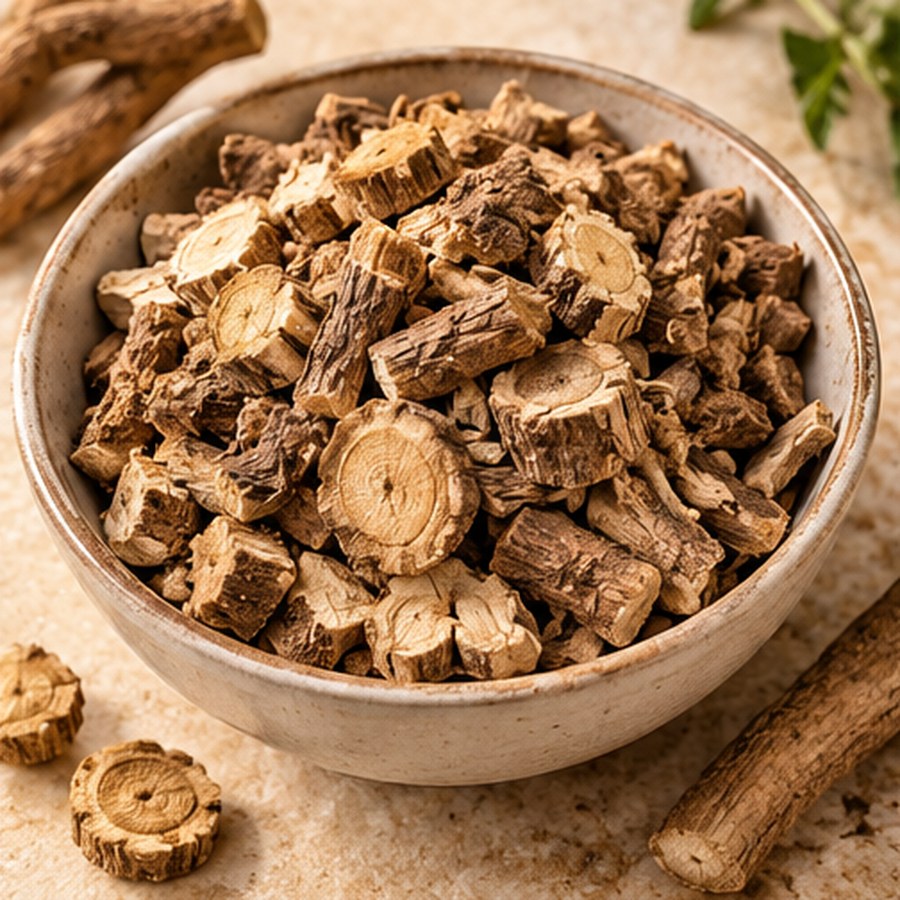 Illustrative image of organic burdock root ingredient, not the actual packaged 1 oz bag