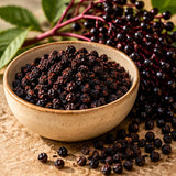 Illustrative image of organic elderberry ingredient, not the actual packaged 1 oz bag