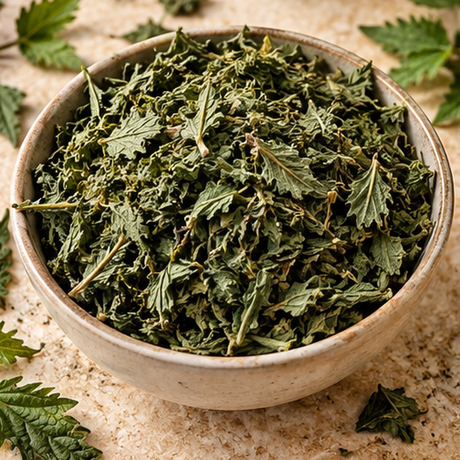 Illustrative image of organic nettle leaf ingredient, not the actual packaged 1 oz bag