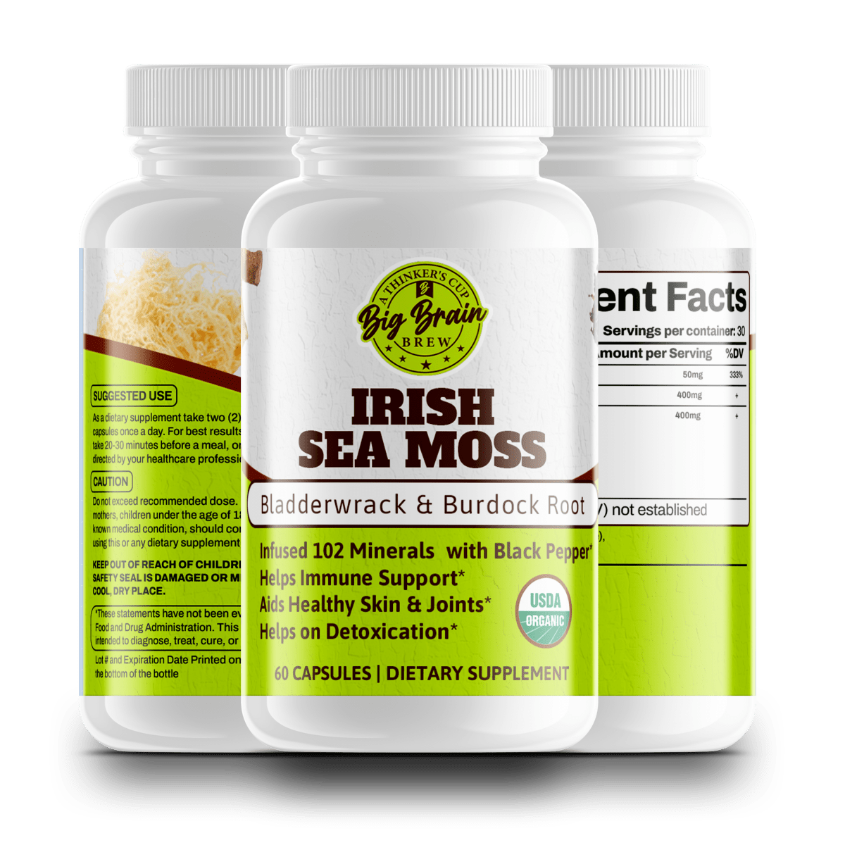 Irish Sea Moss Capsules (Antioxidant Powerhouse) - Big Brain Brew