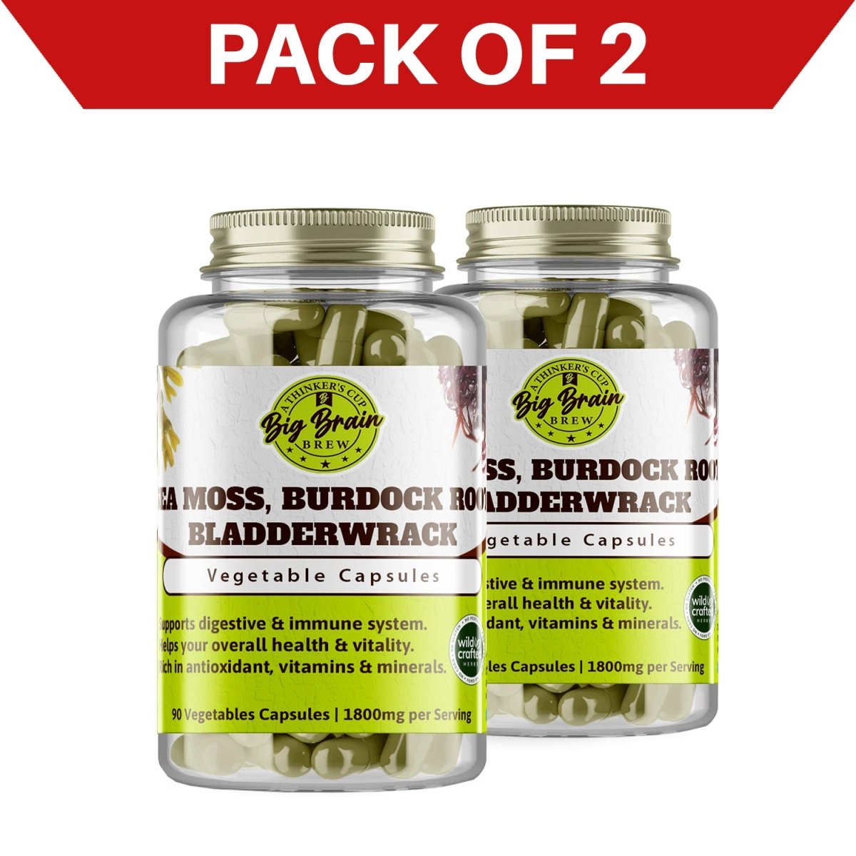 Sea Moss Burdock Root and Bladderwrack Capsules (Nature Powerhouse) - Big Brain Brew