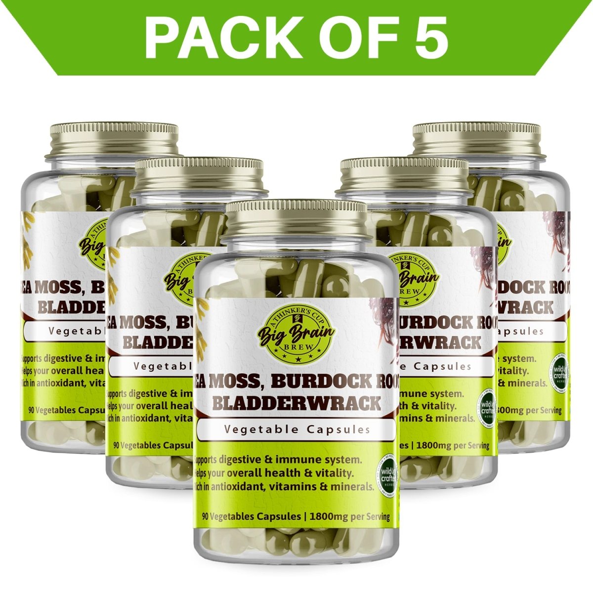 Sea Moss Burdock Root and Bladderwrack Capsules (Nature Powerhouse) - Big Brain Brew
